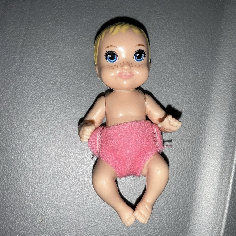 Baby Barbie Doll Blonde Hair Pink Diaper Y2K Freckles Blue Eyes